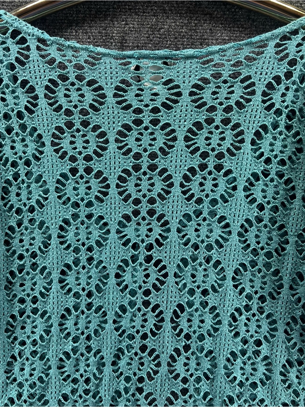 Vtg Caren Sport Crochet Tie Front Cardigan 1X Teal Boho Cottagecore Coastal - Picture 10 of 10